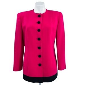 CHRISTIAN DIOR Vintage Button Down Blazer Fuschia & Black Trim Size 10P